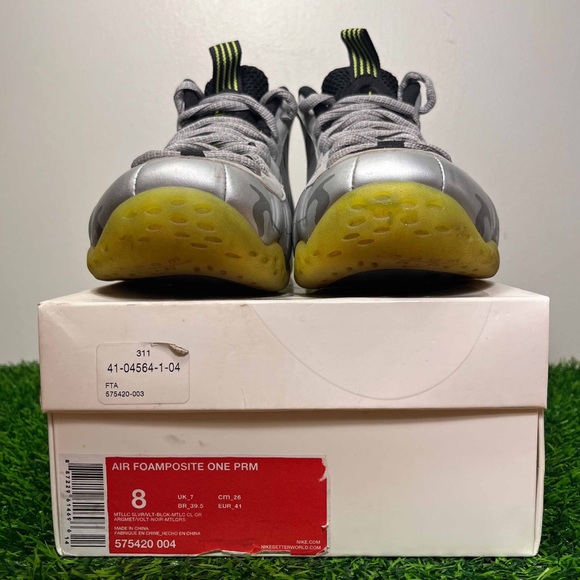 Nike Air Foamposite One PRM Premium Metallic Camo Silver Volt - Picture 7 of 12